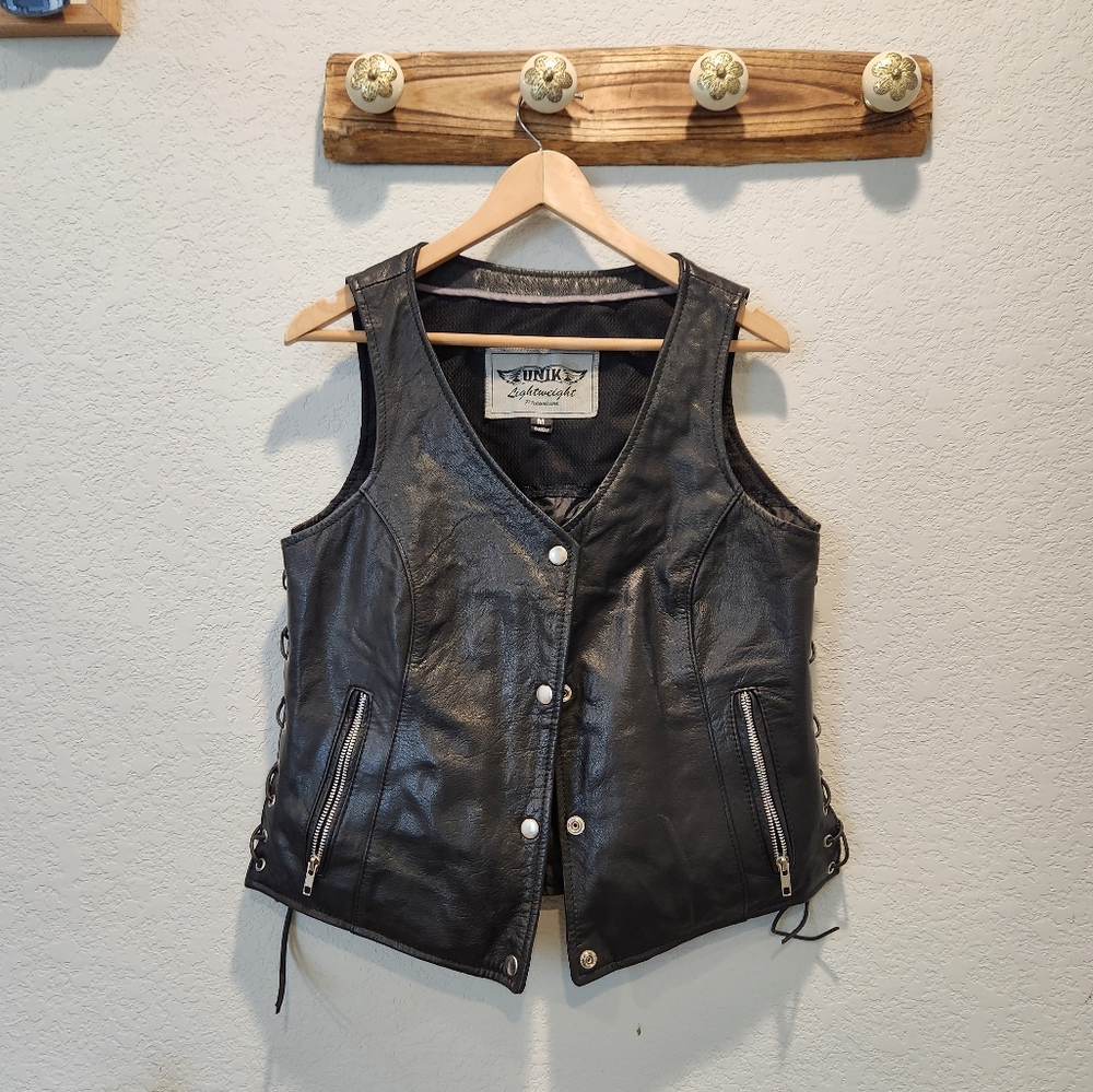 Black Leather Lace-Up Vest